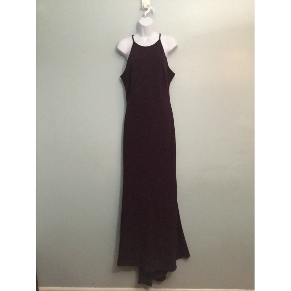 Calvin Klein Formal Prom Crepe Halter Gown Deep Plum Size 10 NWOT